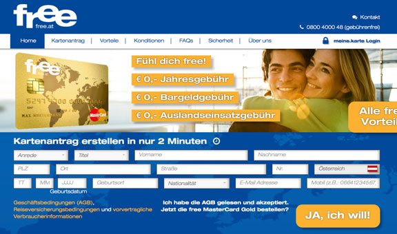 Gratis Kreditkarte von Free.at